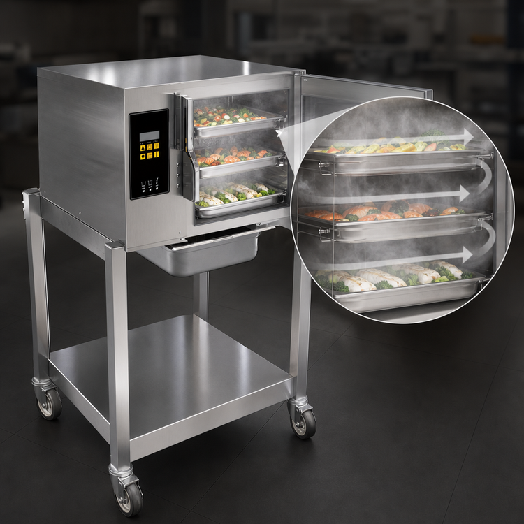Product image #3 for AccuTemp Evolution Connectionless Boiler-Free 3-Pan Electric Convection Steamer with Stand, 208V/3-Phase