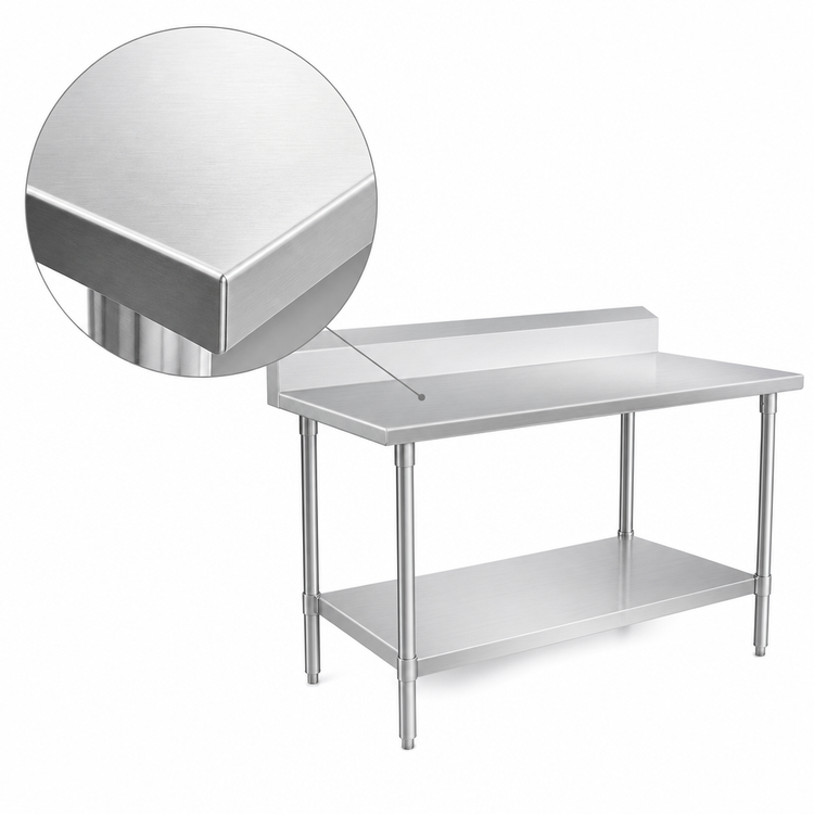 Product image #3 for John Boos Stallion 72-Inch x 30-Inch Stainless Steel Top Work Table with 5-Inch Backsplash, Safety Edge, and Undershelf