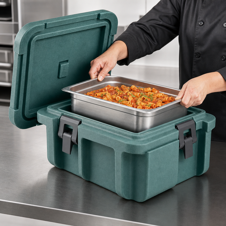 Product image #4 for Cambro Ultra Pan Carrier Top-Loading Insulated Food Pan Carrier for 1 Full-Size GN Pan, Granite Green