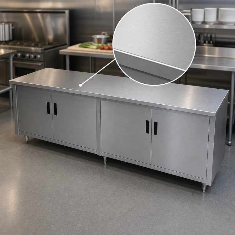 Product image #3 for Advance Tabco Special Value Series Economy Enclosed Work Table with Cabinet Base and Hinged Doors, 108 x 30 Inch, 304 Stainless Steel Top