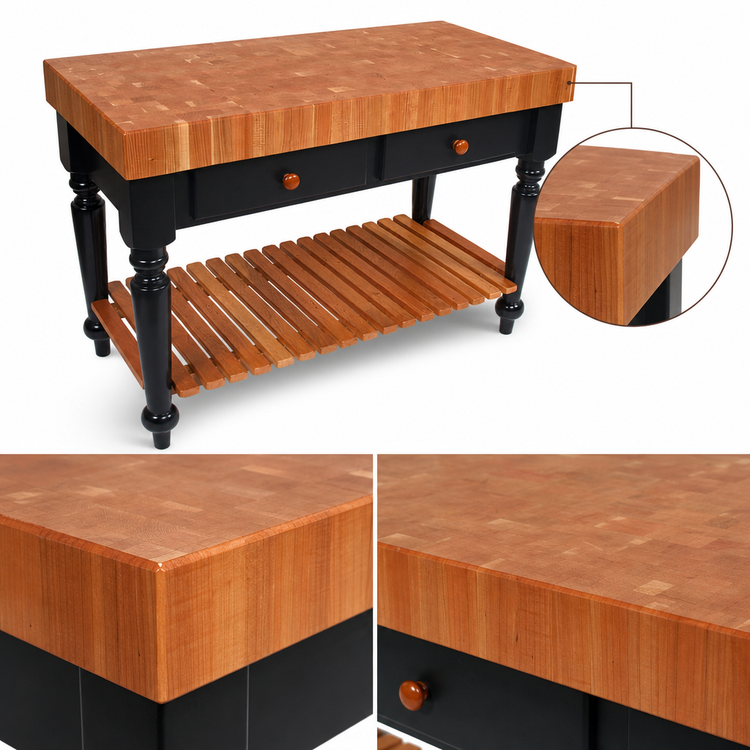 Product image #4 for John Boos Rouge et Noir Le Rustica 30-Inch x 24-Inch American Cherry End Grain Island Work Table with Drawer and Slatted Undershelf