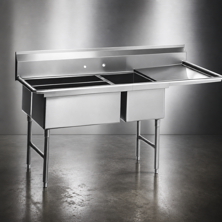 Product image #3 for Spec-Master SFN3052-3-18-14/3 Three Compartment Supermarket Meat Platter Sink with Dual 18-Inch Drainboards