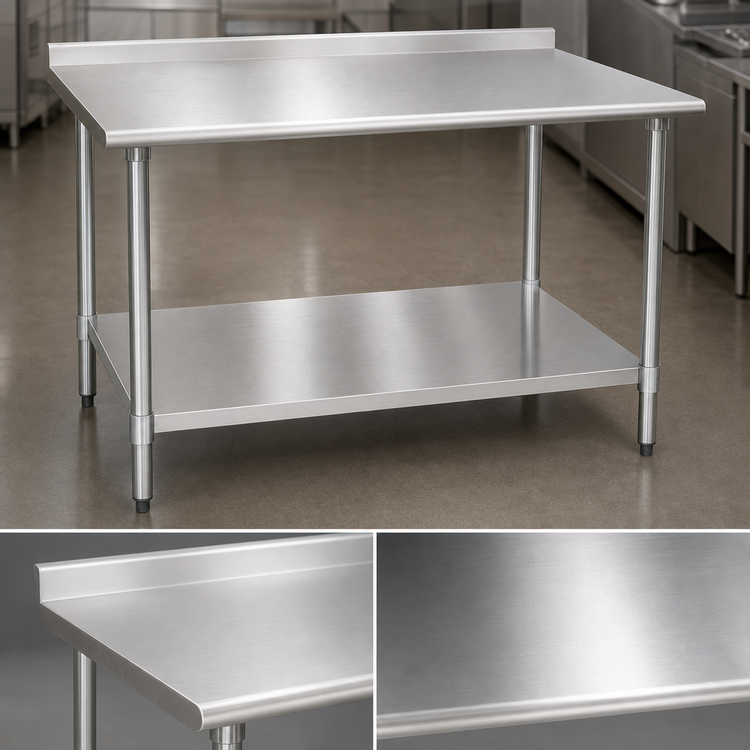 Product image #3 for Deluxe Series Stainless Steel Work Table with Rear Upturn and Adjustable Undershelf, 72 x 36 Inches