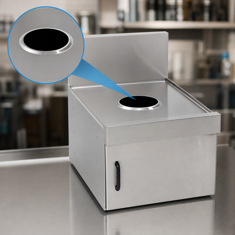 Product image #3 for Eagle Spec-Bar 18 x 24 Inch Underbar Dry Waste Unit with 6-Inch Round Opening and Hinged Front Door