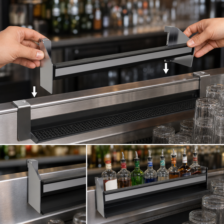 Product image #3 for Glastender 30-Inch Single Clip-On Stainless Steel Speed Rail with Lift-Off Liquor ID Cover