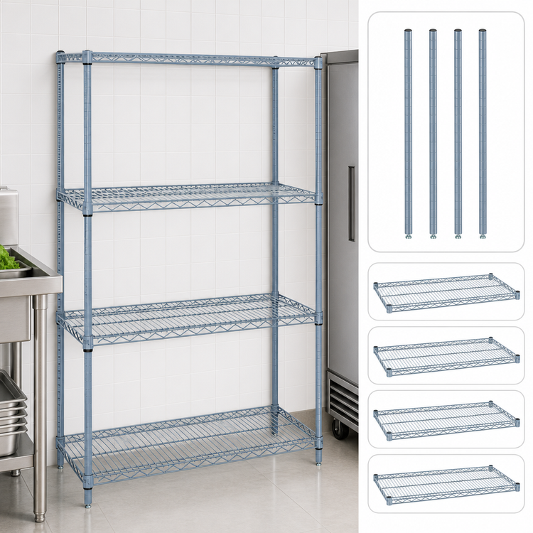 Product image #3 for Quantum Gray Epoxy Stationary Wire Shelving Starter Kit, 48"W x 12"D x 86"H