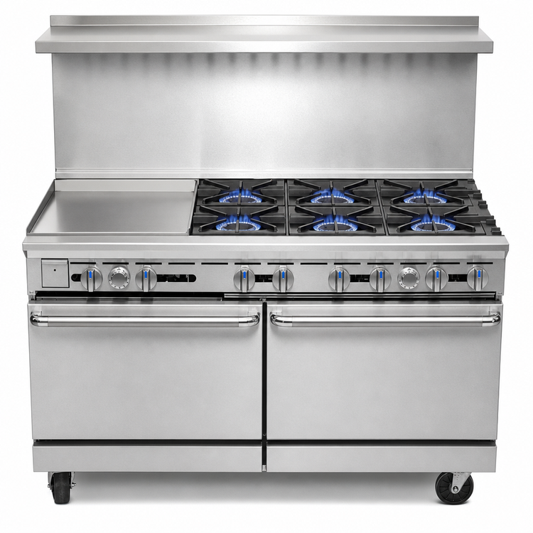 Product image #3 for Imperial Pro Series 60-Inch Gas Restaurant Range with 6 Open Burners, 24-Inch Griddle, and 2 Convection Ovens