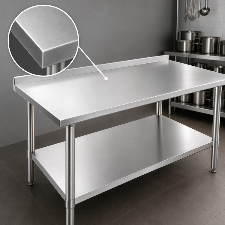 Product image #3 for John Boos Stallion 108" x 36" Stainless Steel Work Table with 1-1/2" Rear Riser and Adjustable Undershelf