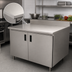 Thumbnail image #3 for Advance Tabco Enclosed Work Table with Cabinet Base, Mid-Shelf and Hinged Doors, 84 x 30 Inches, 14-Gauge 304 Stainless Steel Top, 5-Inch Backsplash