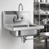 Thumbnail image #3 for Traditional Wall-Mount 304 Stainless Steel Hand Sink with Splash-Mounted Gooseneck Faucet and Lever Drain
