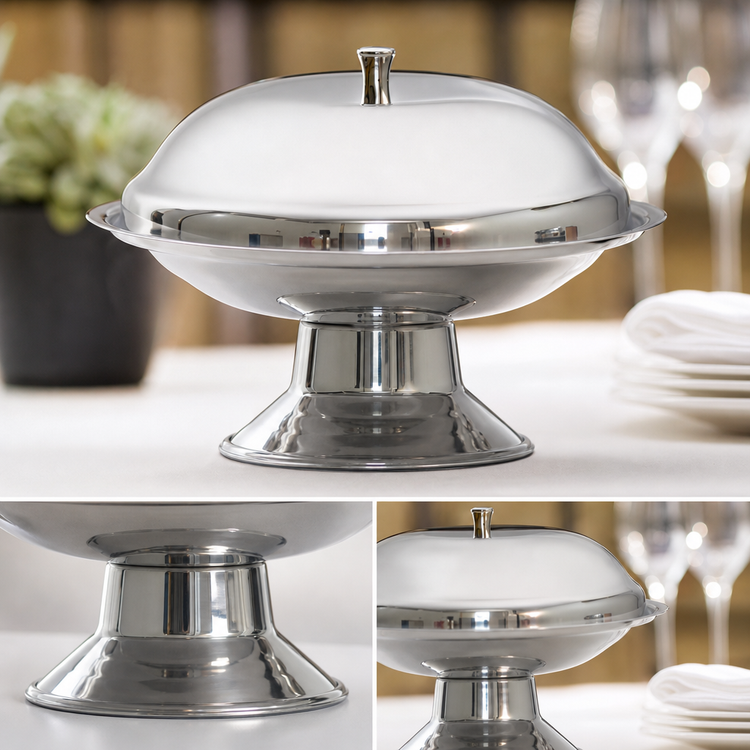 Product image #3 for 8-1/2 Inch Footed Polished 18/8 Stainless Steel Compote Dish, Dozen