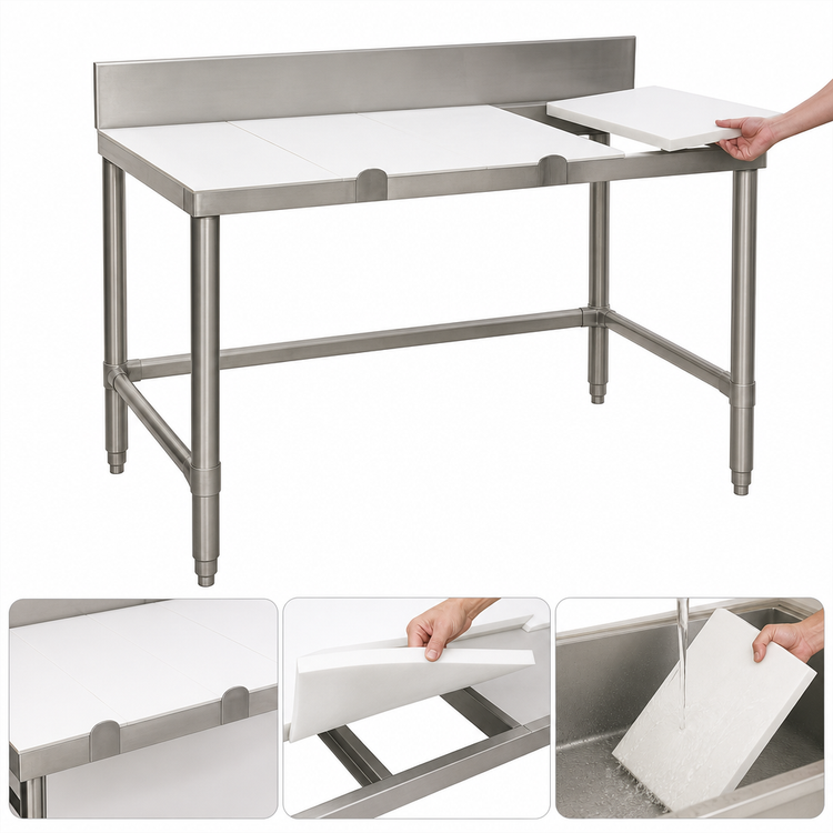 Product image #3 for Eagle Group Open Base Stainless Steel Poly Top Trimming Table, 108-Inch W x 36-Inch D