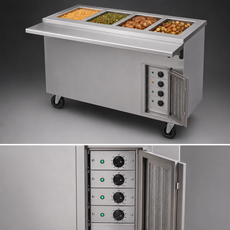 Product image #3 for Randell Custom & Serving Mobile Modular Electric Hot Food Table with Enclosed Cabinet Base, 4 12" x 20" Wells, 60-Inch W x 30-Inch D