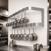Thumbnail image #3 for 96 Inch Wide Wall-Mounted Double Bar Stainless Steel Commercial Pot Rack with 18 Double Hooks