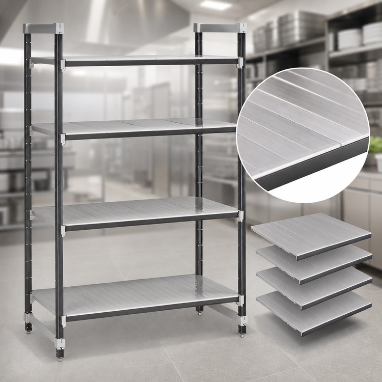Product image #3 for Cambro Camshelving Elements XTRA 4-Tier Solid Stationary Starter Polymer Shelving Unit, 24 x 24 x 84 Inch, Speckled Gray