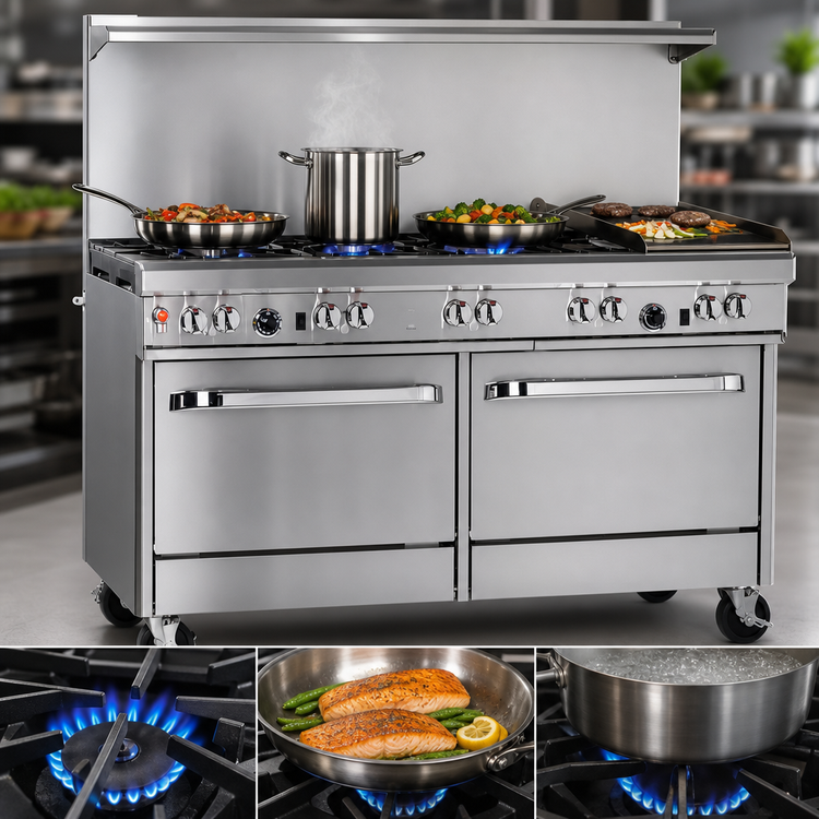 Product image #3 for Southbend Ultimate 60-Inch Commercial Gas Restaurant Range with 6 Open Burners, 24-Inch Thermostatic Griddle, Convection Oven, and Cabinet Base