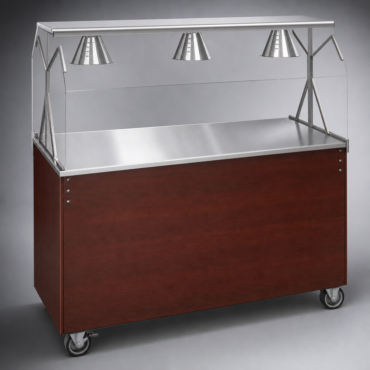 Product image #3 for Vollrath 2-Series Affordable Portable 60-Inch Mobile Utility Station with Buffet Breath Guard Lights, Solid Base, Cherry Woodgrain