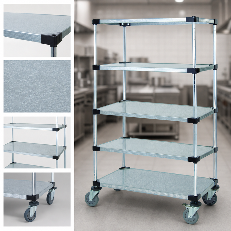 Product image #3 for Quantum 48 Inch x 24 Inch x 69 Inch Mobile Shelving Cart with 5 Solid Galvanized Steel Shelves