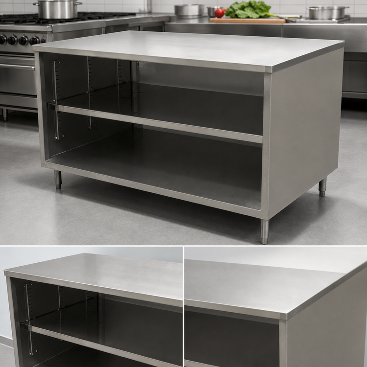 Product image #3 for BK Resources 48 x 24 Inch Stainless Steel Chef Table with Open Front Cabinet Base