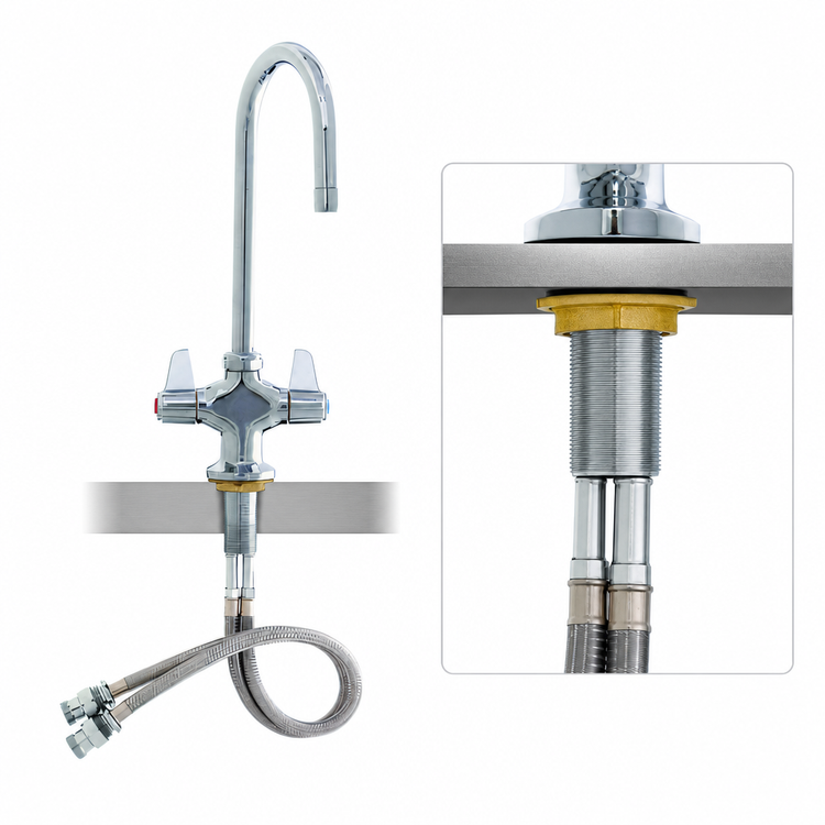 Product image #3 for T&S Brass Equip 5F-2SLX05 Single-Hole Deck-Mount Gooseneck Faucet — Polished Chrome, 5 9/16 Inches Spout, 18 Inches Flexible Inlets