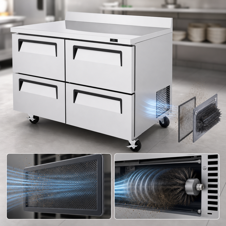 Product image #3 for Turbo Air Super Deluxe 48-Inch Two-Section Worktop Refrigerator with 4 Drawers and Self-Cleaning Condenser