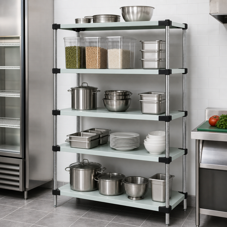 Product image #3 for 54 Inch x 21 Inch x 86 Inch 304 Stainless Steel Solid Shelving Starter Kit with 5 Shelves