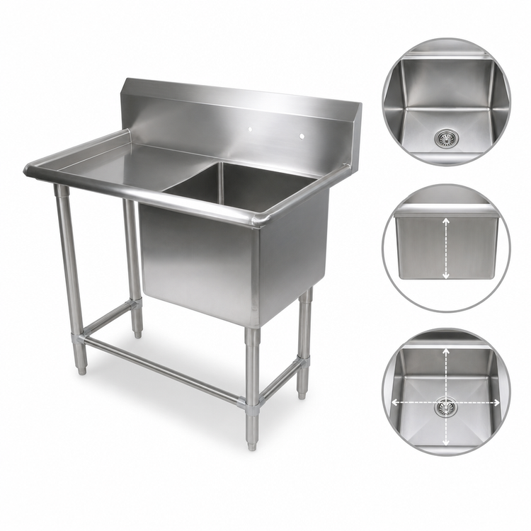 Product image #3 for John Boos Pro-Bowl 1-Compartment Stainless Steel Floor Model Sink with Left Drainboard, 46-3/16 in. x 29-1/2 in.