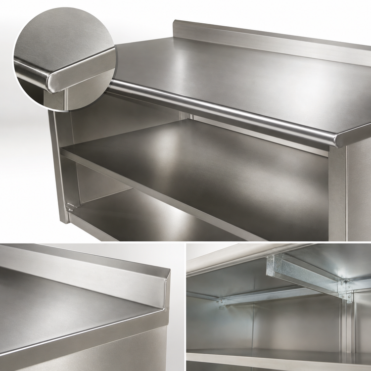 Product image #3 for Advance Tabco Special Value Series 60-Inch x 30-Inch Open Front Base Work Table with 5-Inch Backsplash and Mid-Shelf