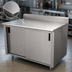 Thumbnail image #3 for Advance Tabco 84-Inch x 36-Inch Enclosed Work Table with Cabinet Base, 14-Gauge 304 Stainless Steel Top, Mid-Shelf, Sliding Doors, and 5-Inch Backsplash
