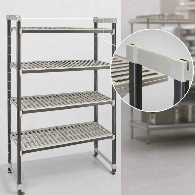 Product image #3 for Cambro Camshelving Elements XTRA High Density Top Rail Stationary Starter Unit, 21 x 48 x 81 Inches, 5-Tier, Speckled Gray