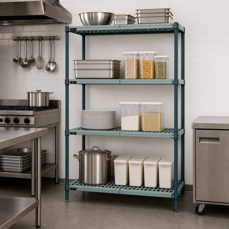 Product image #3 for Quantum 4-Tier Stationary Wire Shelving Unit with Plastic Mats, 42 x 14 x 86 Inches, Green Epoxy Coated