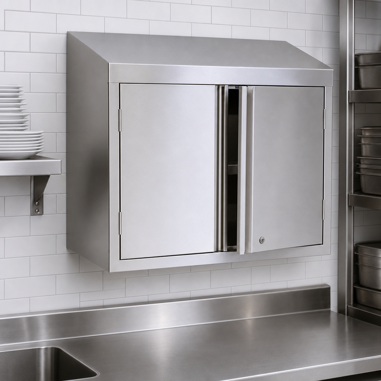 Product image #3 for BK Resources 30-Inch Wall-Mounted Stainless Steel Wall Cabinet with Locking Hinged Doors