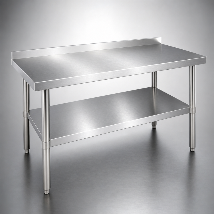 Product image #3 for 84-Inch Stainless Steel Work Table with 2-Inch Backsplash and Galvanized Undershelf