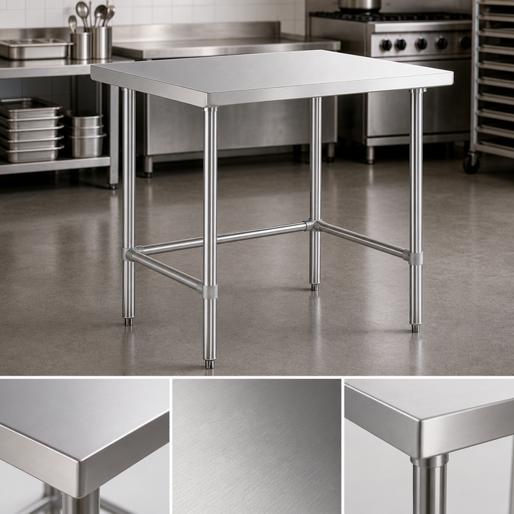 Product image #3 for Sapphire 48-Inch x 24-Inch Stainless Steel Flat Top Work Table with Open Base and Beveled Square Edge