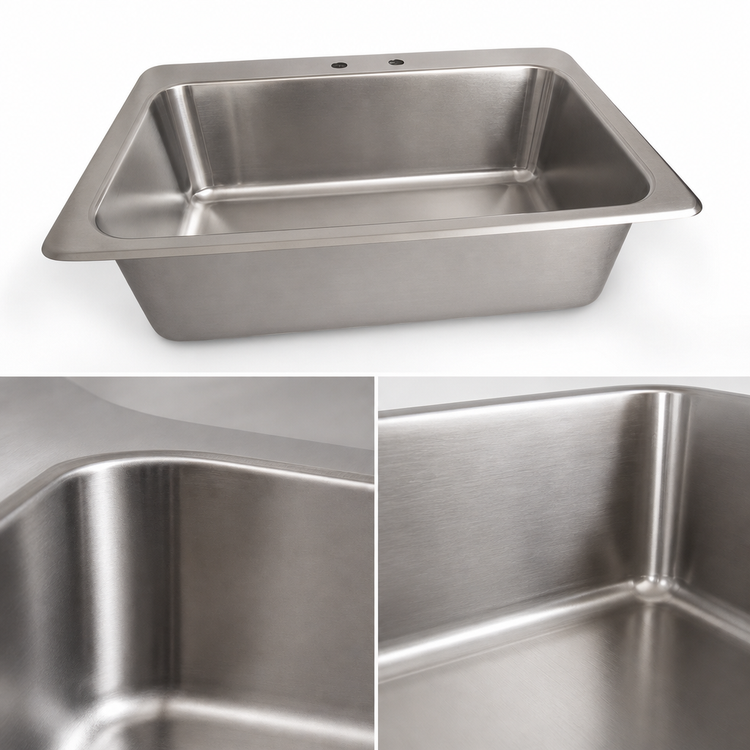 Product image #3 for BK Resources Deep Drawn 1-Compartment Drop-In Sink, 31-1/4 x 20-3/4 x 10 Inches, 304 Stainless Steel