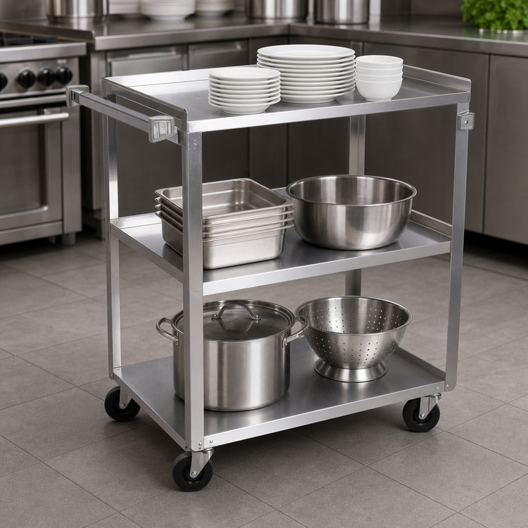 Product image #3 for BK Resources 3-Tier Stainless Steel Utility Cart, 24 x 15-1/2 Inch Shelves, 4 Swivel Casters, Knocked Down