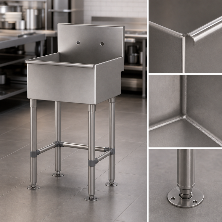 Product image #3 for Advance Tabco One-Station Freestanding Stainless Steel Service Sink with 12 Inch Deep Bowl and Faucet Holes