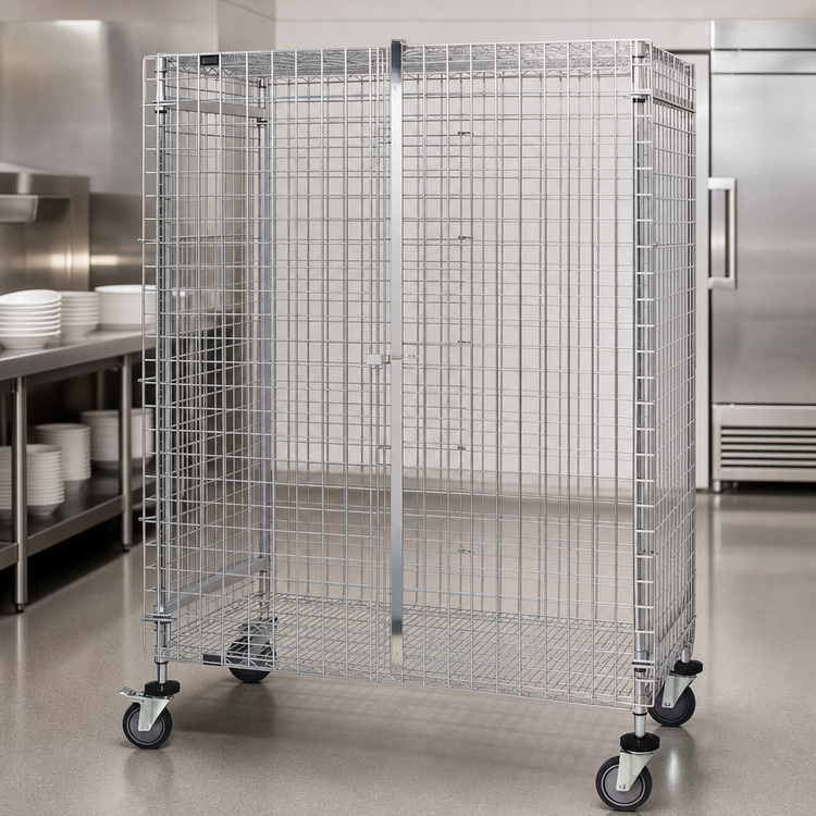 Product image #3 for Quantum Mobile Wire Security Cage, 36"W x 18"D x 69"H, Chrome Finish