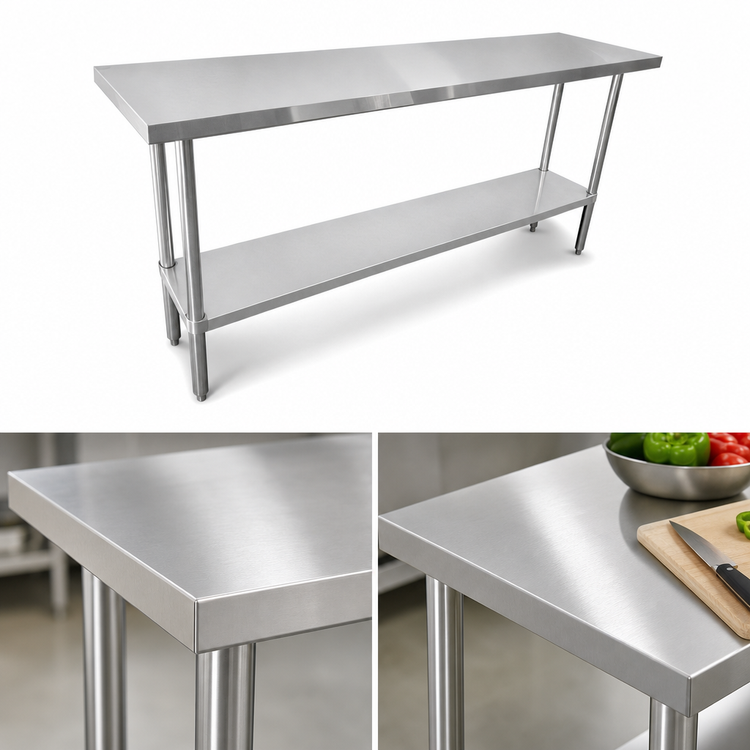 Product image #3 for 72 Inch x 24 Inch 16 Gauge Stainless Steel Work Table with Adjustable Undershelf and Beveled Square Edge