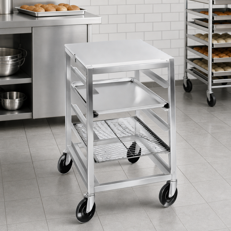 Product image #3 for Single-Section Aluminum Bun Pan Rack Work Table with Poly Top, End Load, 5-Pan Capacity
