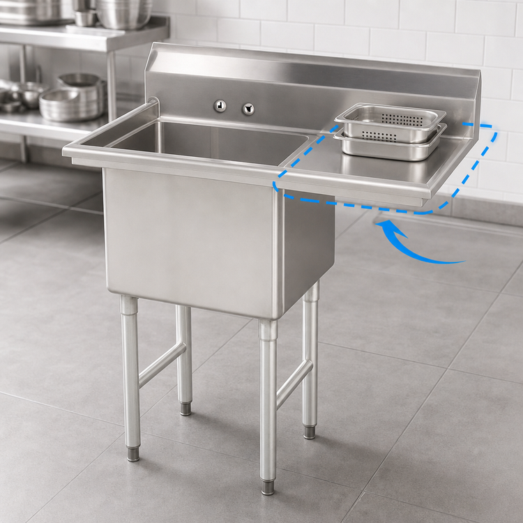 Product image #3 for Advance Tabco 1-Compartment Fabricated Sink with 24-Inch Right Drainboard, 30 x 24 x 14-Inch Bowl, 304 Stainless Steel
