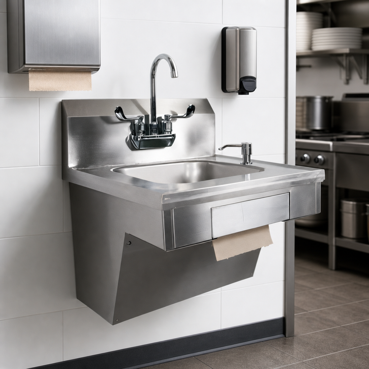 Product image #3 for John Boos Pro-Bowl ADA Wall-Mount Stainless Steel Hand Sink with Gooseneck Faucet, Soap/Towel Dispenser and 14 x 16 x 5 Inch Bowl