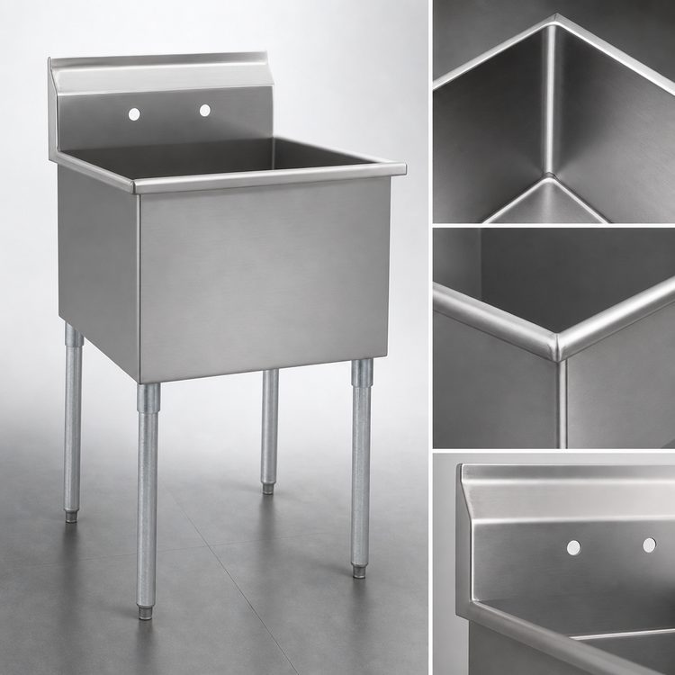 Product image #3 for Eagle Group Square Corner One-Compartment Utility Sink, 24 x 21 Inch Bowl, 16-Gauge 430 Stainless Steel, Galvanized Legs