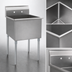 Thumbnail image #3 for Eagle Group Square Corner One-Compartment Utility Sink, 24 x 21 Inch Bowl, 16-Gauge 430 Stainless Steel, Galvanized Legs