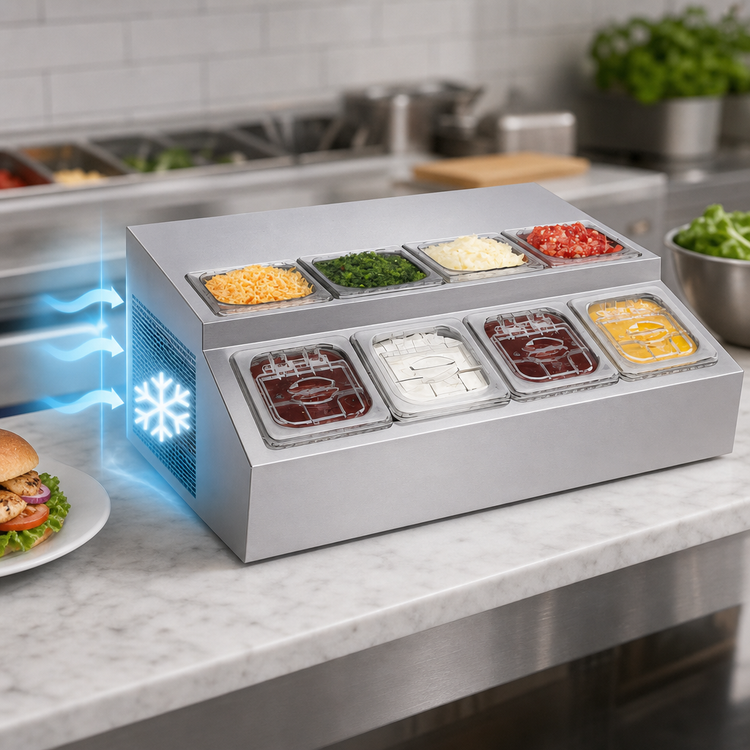 Product image #3 for APW Wyott RTR-8 Refrigerated Countertop Topping Rail, 8 1/6-Size Pan Capacity
