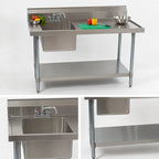 Thumbnail image #3 for BK Resources BKMPT-3072S-L-P-G 72-Inch x 30-Inch Stainless Steel Prep Sink Table, Left Sink, 18-Gauge Top, 6-Inch Backsplash, Undershelf