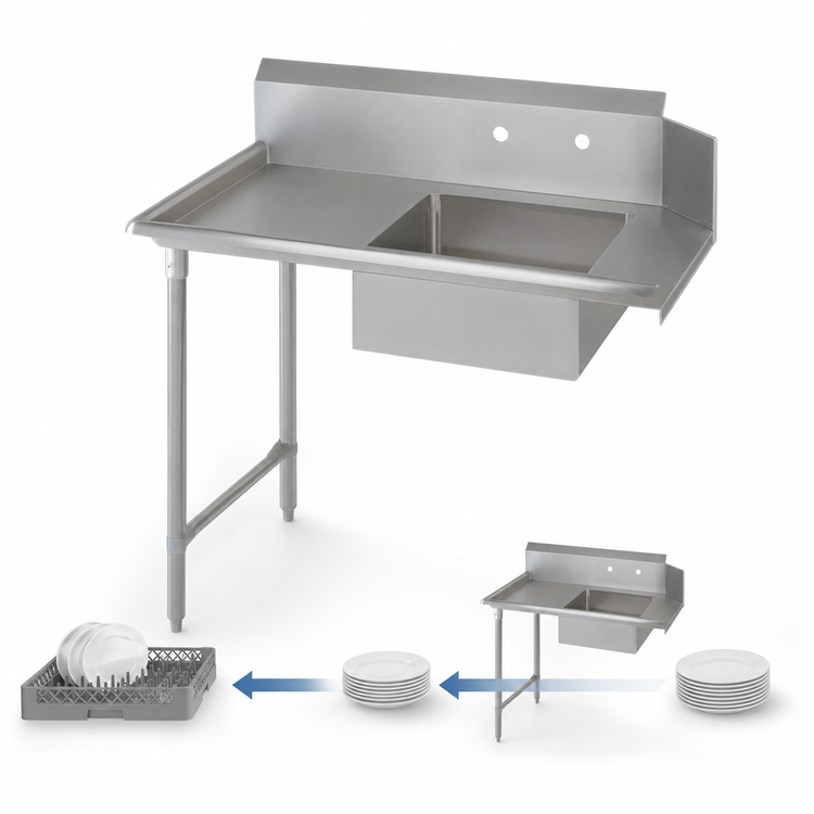 Product image #3 for John Boos 72-Inch Straight Soiled Dishtable with 20 x 20 x 8 Pre-Rinse Sink, Right-to-Left