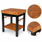 Thumbnail image #3 for John Boos Rouge et Noir RN-PPB3024 30"W x 24"D x 36"H Stationary Cherry End-Grain Butcher Block Work Table, 4" Top, Shelf and 6 Hooks