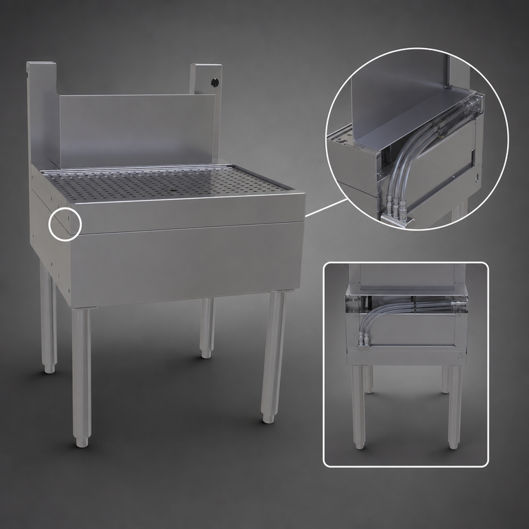Product image #3 for Glastender BDB-24 Underbar Beer Drainer with Tubing Chase and Front Drain Pan, 24 x 24 Inches