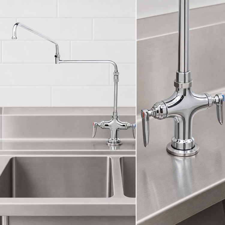 Product image #3 for T&S Brass Double Pantry Deck-Mount Faucet with 24-Inch Double Joint Swing Nozzle